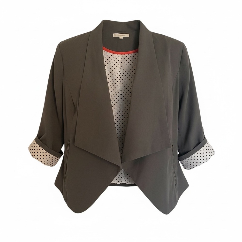 Hawthorn Women's Gray Draped Front Blazer Jacket 3/4 Sleeve Polka Dot Lining M‎